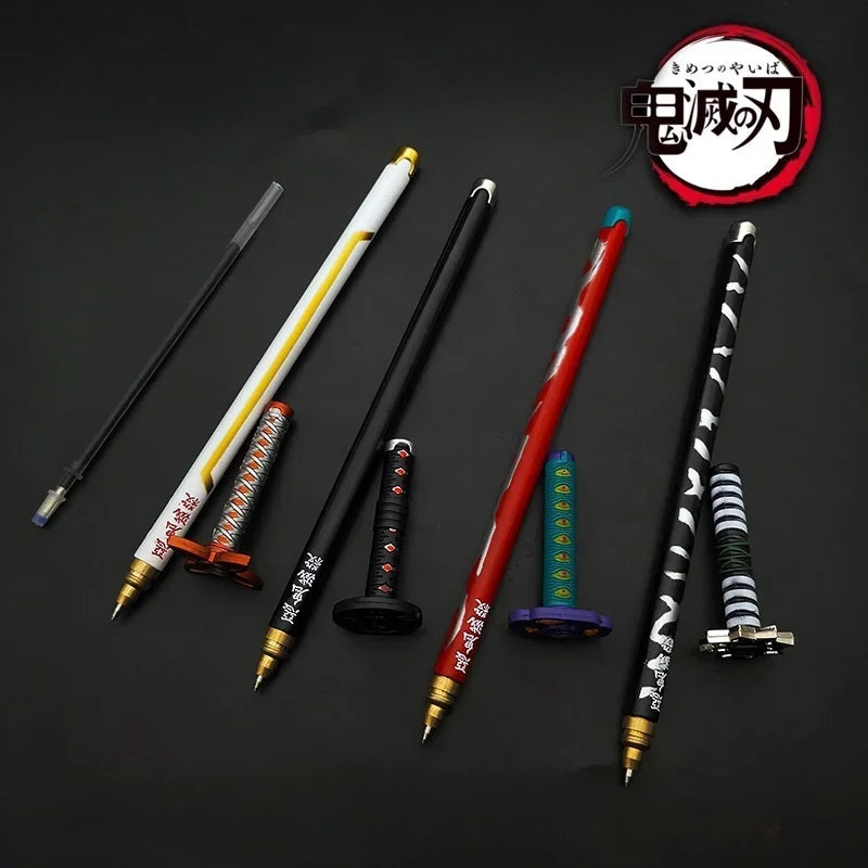 New 17 Styles Japan Anime Demon Slayer Model Gel Pen 0.5mm Black Refill Cosplay Prop Kid Student Gift SlayerWeapon Sword