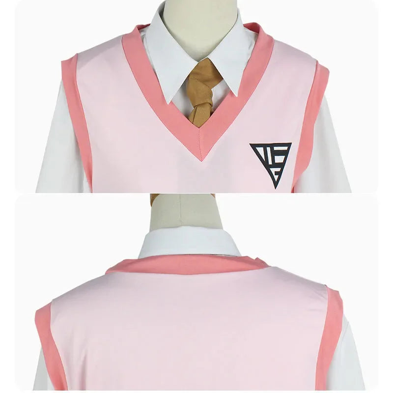 Costume de Cosplay Anime Danganronpa Kaede Akamatsu, gilet rose, chemise, jupe, uniforme, perruque pour femmes et filles,