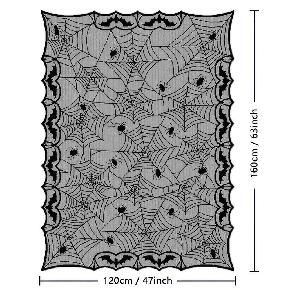 Halloween Lace Table Runner Black Spider Web Tablecloth Fireplace Cover Mantel Halloween Decoration 2024 Home Party Cloth Cover