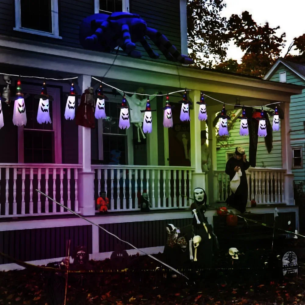 Halloween Glowing White Ghost LED Hanging Ghosts Horror Props with Fairy Light Indoor Outdoor Haunted House Halloween Decoration