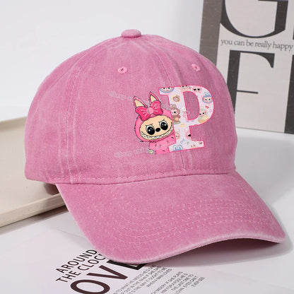 Labubu Baseball Cap for Women New Cute Labubu Letter A-Z Sun Hat Outdoor Sport Travel Sunbonnet Adult Fashion Headgear Gift