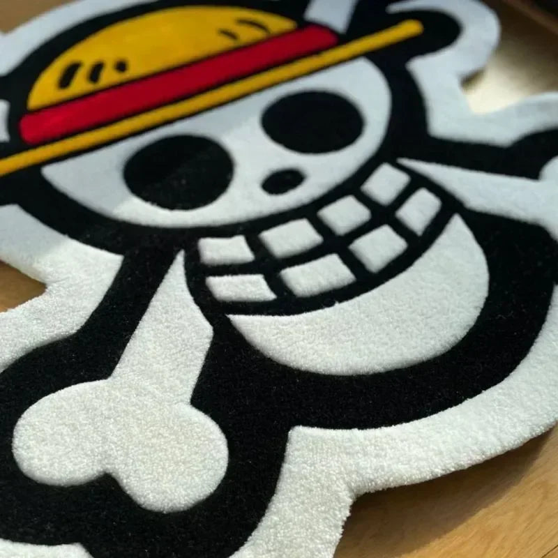 Cartoon Anime One Piece Luffy Straw Hat Group Flag Carpet Short velvet Thick Bedroom, living room, door mat, bedside blanket