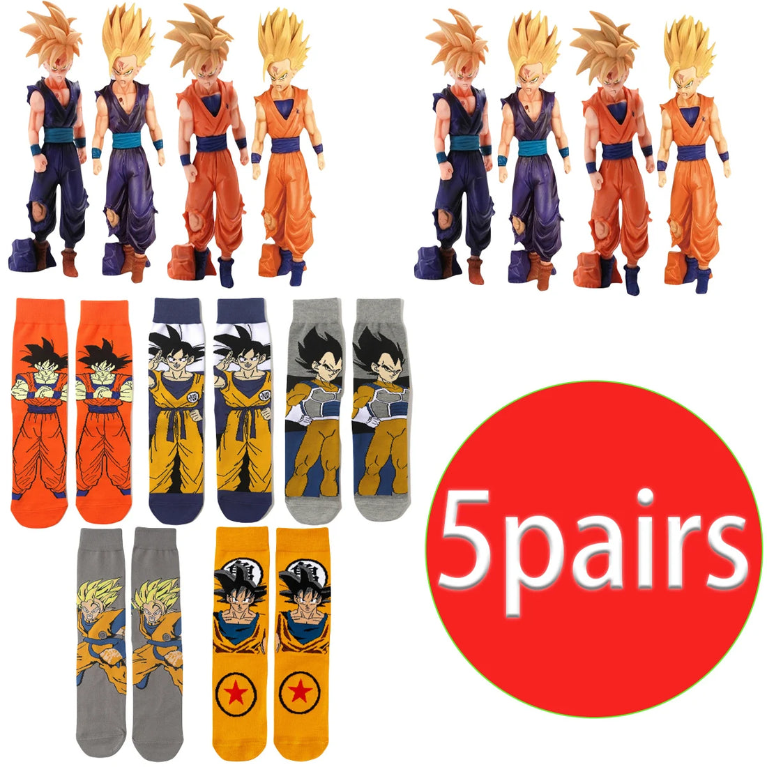 5 pairs of trendy anime socks, fun hip-hop style, high-quality neutral stockings, cosplay, men's and women's holiday gifts