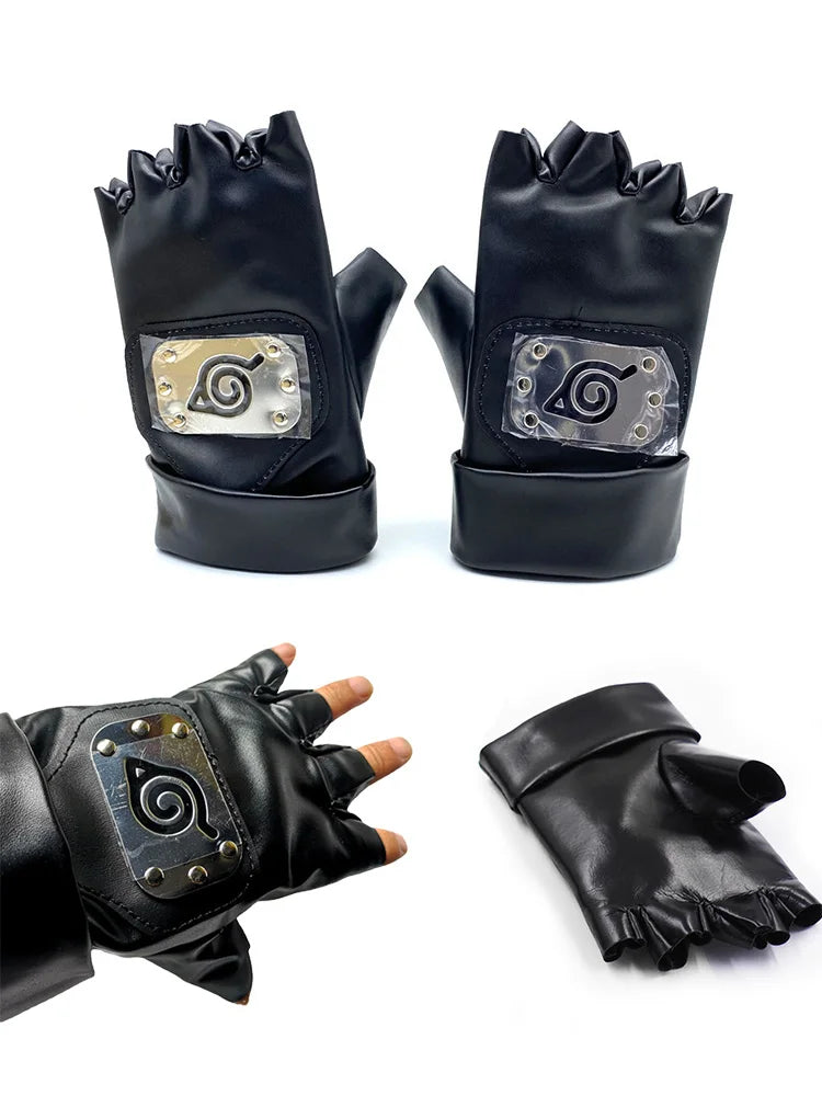 Anime Naruto PU Gloves Cartoons Kakashi Action Figures Cosplay Props Model Half Gloves Finger Toys for Adult Children Gifts