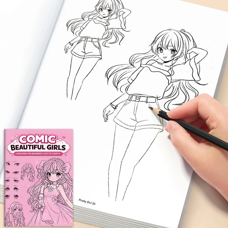 Cute Anime Girl Line Drawing Album, 32-Page Exquisite Sketching and Tracing Book, Manga Coloring Book, Suitable for Beginners, Featuring Various Anime Characters, for Practicing Tracing, Hand-Drawn Outlines, and Coloring, Sui
