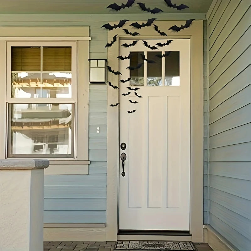 12pcs Hanging Bats Halloween Outdoor Decor Large Flying Plastic Bats 3 Sizes Hang on Trees Porches Yards Lawns Halloween Indoors