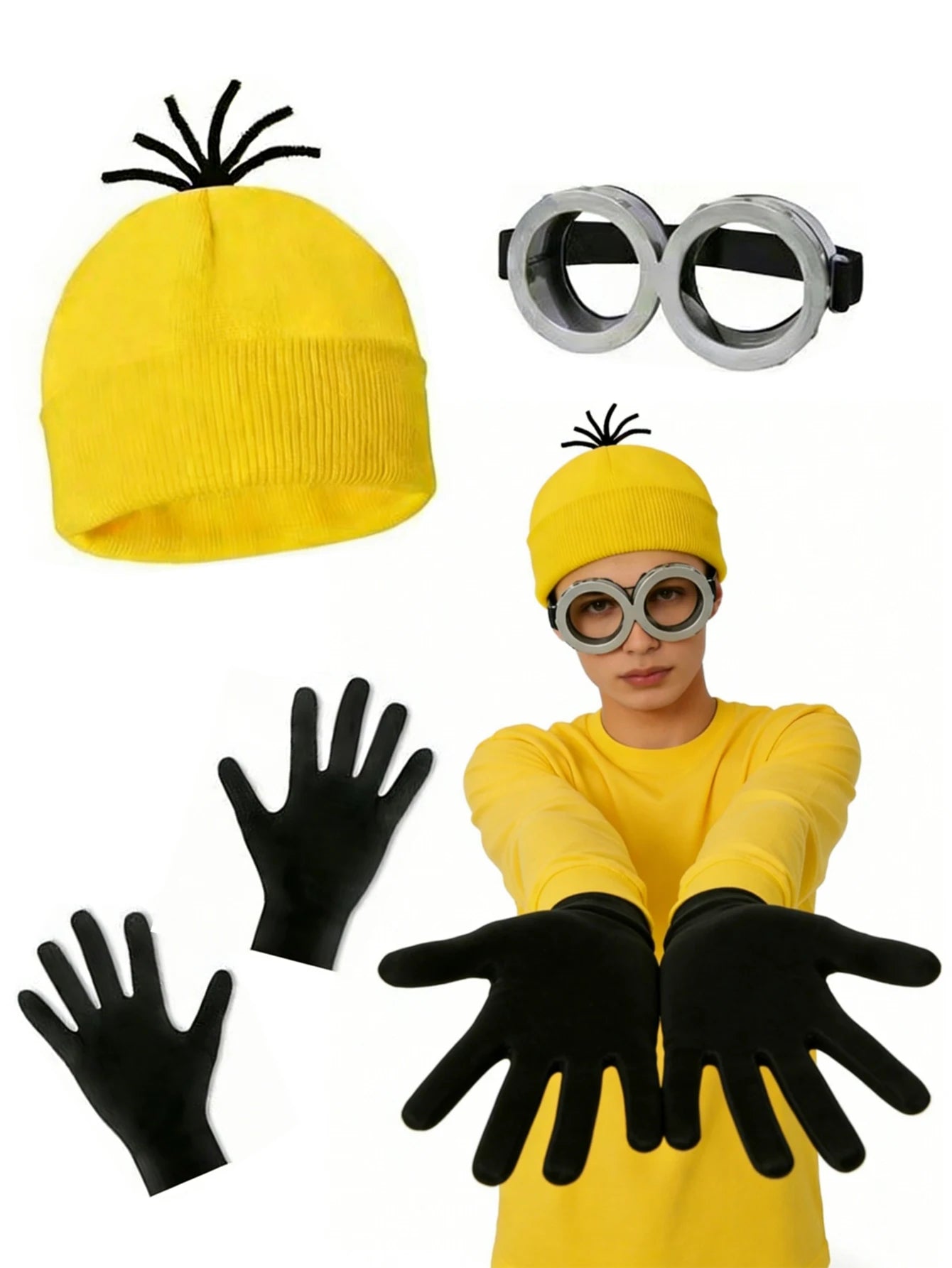 4Pc Hat, Gloves, and Glasses Strap Set Suitable for Halloween Costume Props, Cosplay Role-Playing, Party Atmosphere Decoration, and Fun Party Outfits