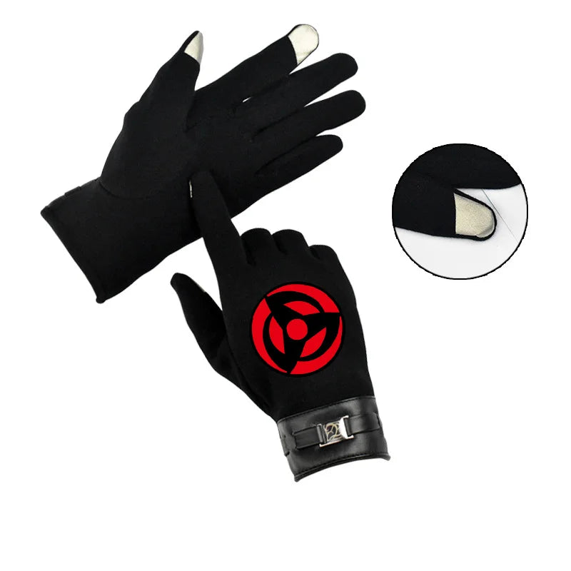 Anime Naruto Slayer Red Cloud Warm Gloves for Women Men Kids Winter Warm Fleece Full Wrap Cotton Touch Screen Gloves Toys Gifts