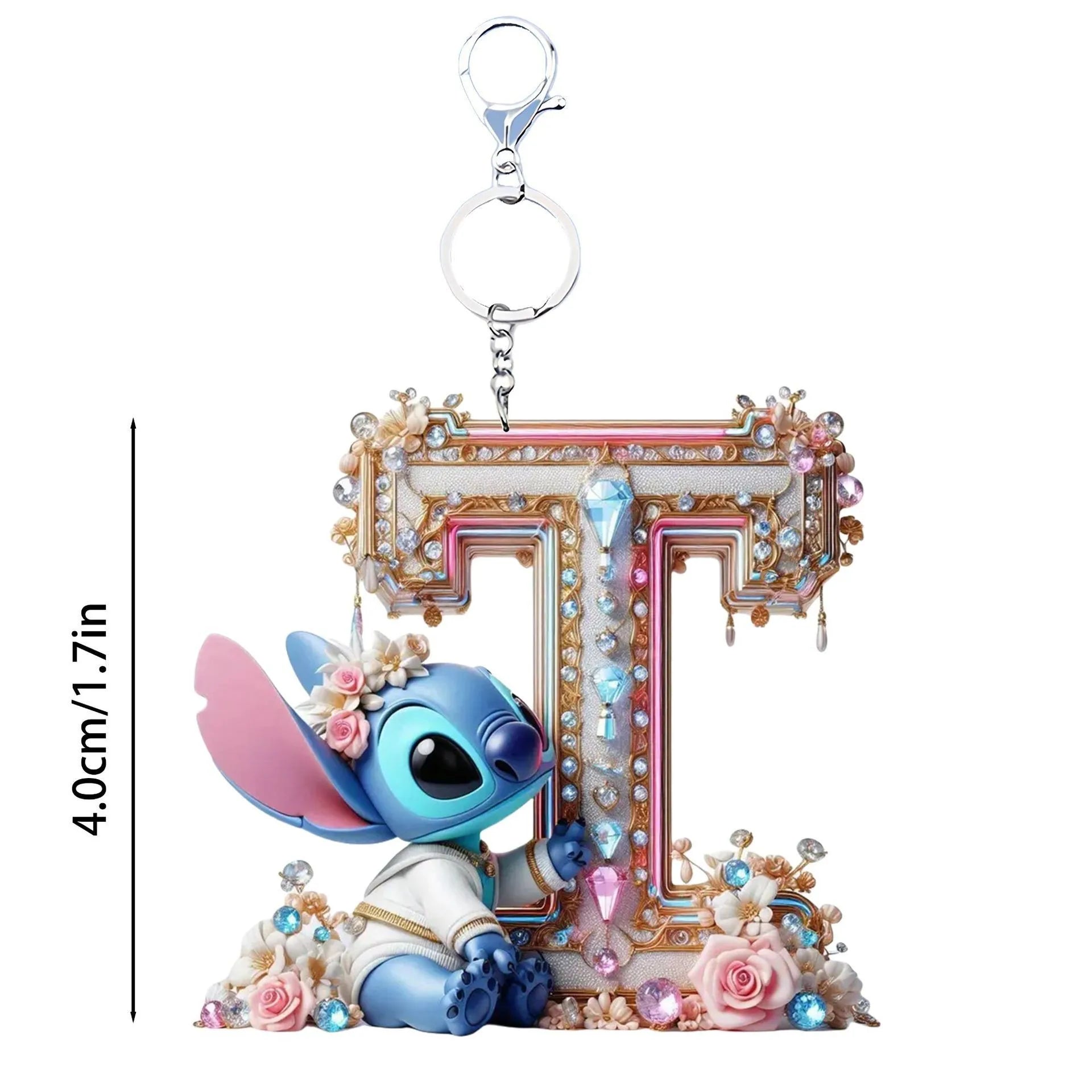 Acrylic flat 2D Stitch 26 English letters Pendant Keychain Rearview Mirror Pendant Birthday Cake Ornament Gift Animation