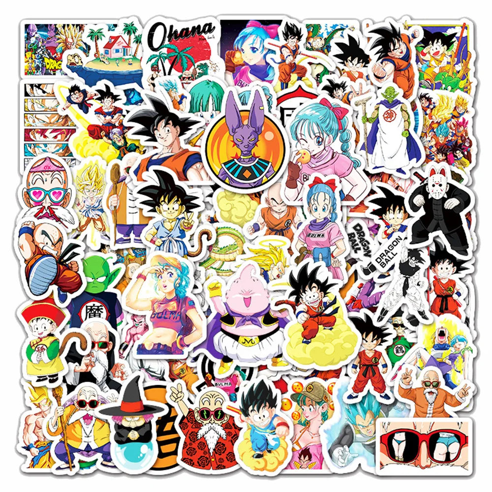 50/100pcs Cool Anime Dragon Ball Stickers for Kids Toys Son Goku Cartoon Decals DIY Skateboard Laptop Motorcycle Sticker Packs