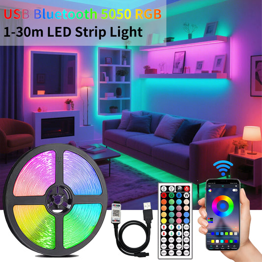 1-30M LED Strip Light SMD 5050 44Keys Bluetooth USB Control for RGB Color LED Tape for Music TV PC Backlight LED Light