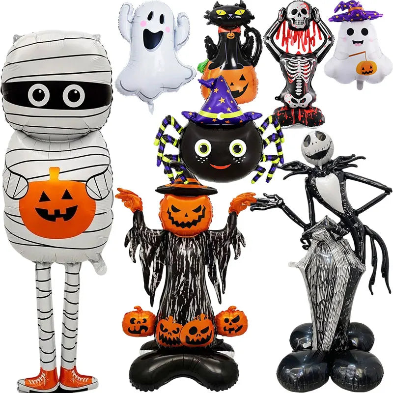 2026 Large Halloween Aluminum Film Balloons Bat Pumpkin Ghost Monster Inflatable Seated Standing Halloween Balloon Party Supplie