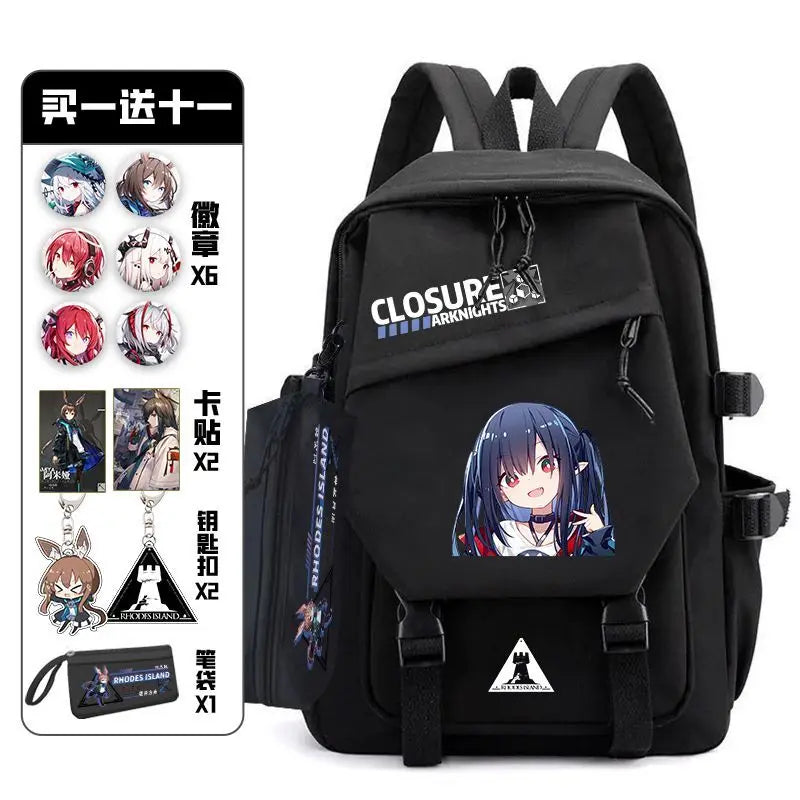 Arknights Backpack with Pain Pack Badge Set Anime Bag Teenagers Schoolbag Students Book Travel Bag Girl Boy Cosplay