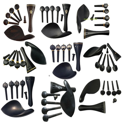 1 Set 4/4 Natural Color Ebony Violin Accessories Fiddle Pegs+Chin Rest+Tailpiece+Endpin+Finetuner+bracket