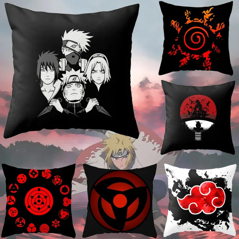 Anime Naruto Printed Pillow Case Red Cloud Uchiha Itachi Action Figures Square Pillow Covers Cushion Sofa Decor Cover Toys Gift