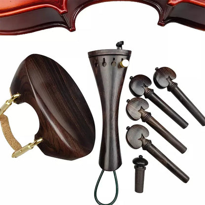 1 Set 4/4 Natural Color Ebony Violin Accessories Fiddle Pegs+Chin Rest+Tailpiece+Endpin+Finetuner+bracket
